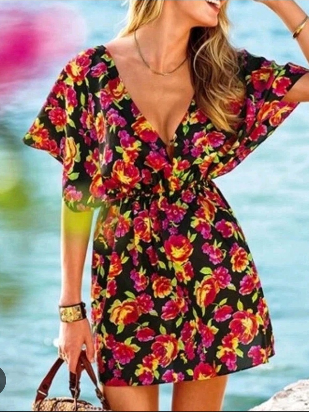 Victoria’s Secret 100% Silk Floral Stretch Tie Back Cover up